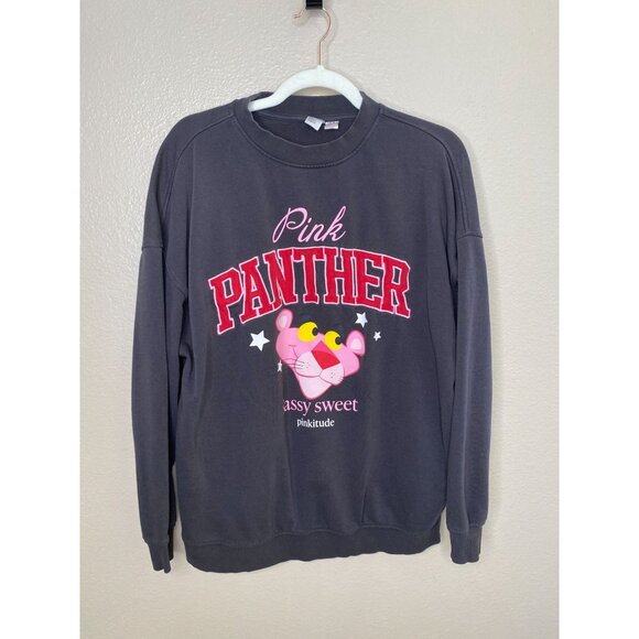 Pink Panther Womens Graphic Sweatshirt Small Black Crewneck Long Sleeve Cotton - Picture 2 of 7